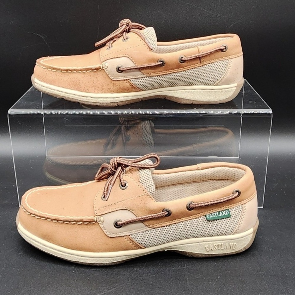 Eastland 7.5M Tan Leather Solstice Boat Shoes Mesh Loafers Preppy Nautical Shoe